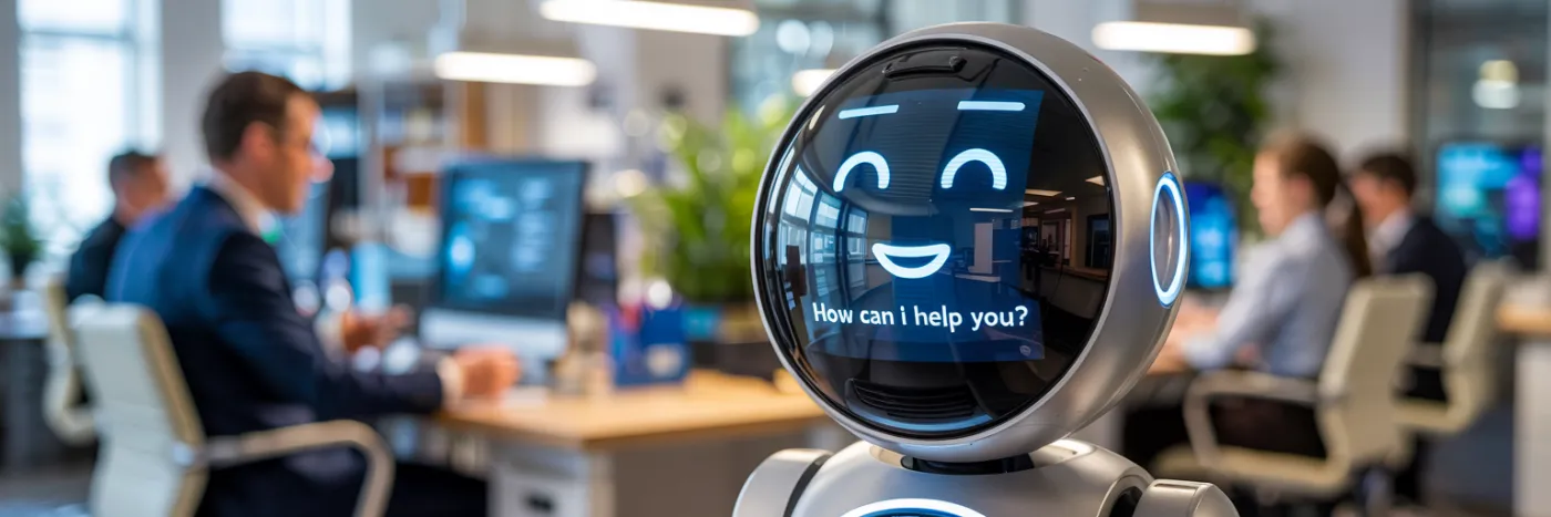 Roboter und Mann am Telefon